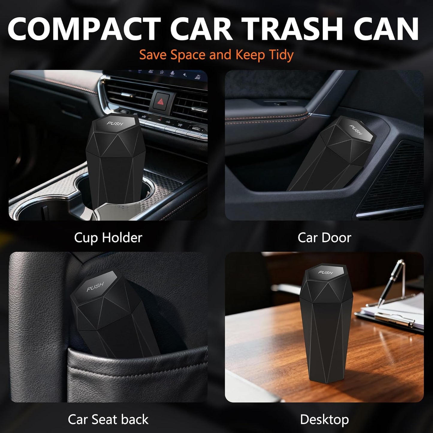Car Trash Can with Lid - 2-Pack, Interior Accessories for Vehicles, Leakproof Garbage Can with 30 Detachable Trash Bags, Multipurpose Organizers and Storage Solutions for Home and Office