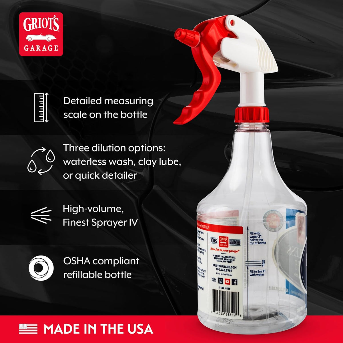 Griot's Garage Rinseless Wash for Car Cleaning and Detailing, No-Rinse Vehicle Washing, Dilutes Into Detailer, Clay Bar Lubricant, 10479, 35oz
