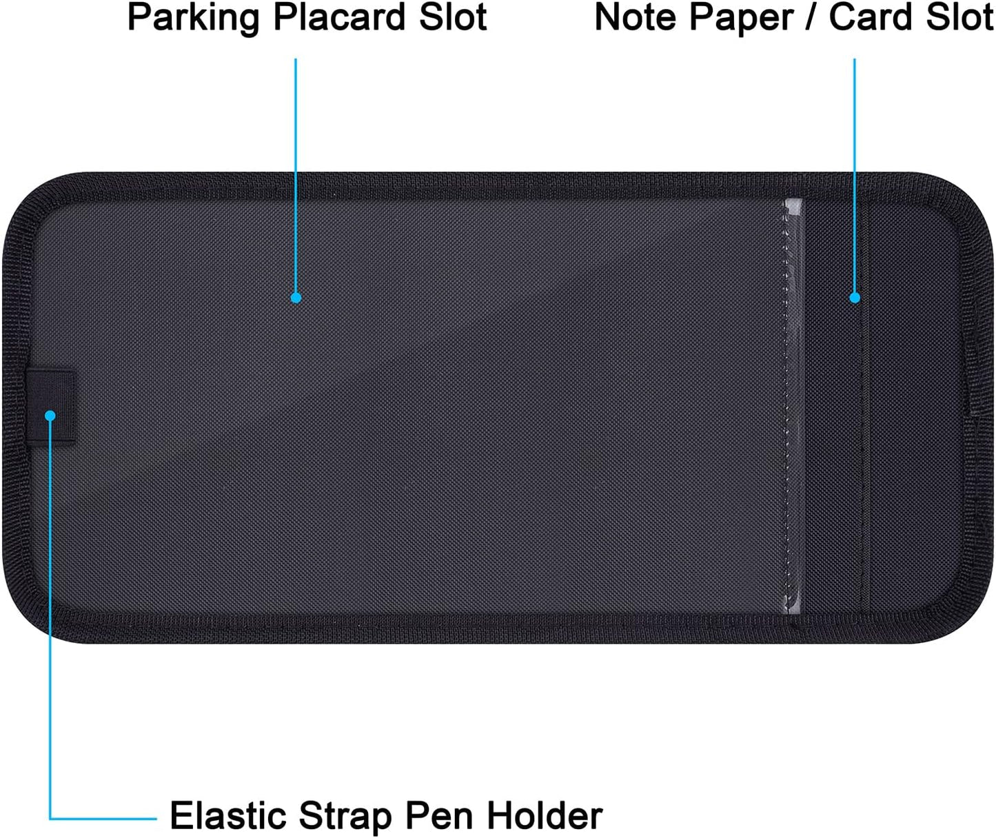 Handicap Placard Holder for Auto, Wisdompro Disabled Parking Permit Sign Protector for Car Sun Visor with Note Paper Slot, Pen Holder and Elastic Strap - Black