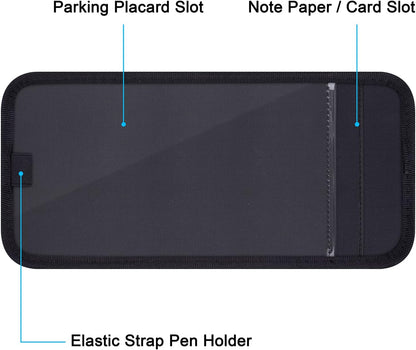 Handicap Placard Holder for Auto, Wisdompro Disabled Parking Permit Sign Protector for Car Sun Visor with Note Paper Slot, Pen Holder and Elastic Strap - Black