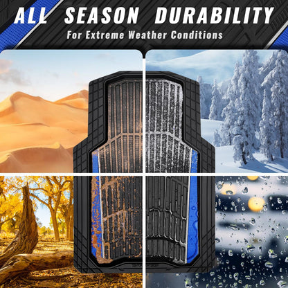 CAR PASS Heavy Duty Rubber Car Floor Mats, Deep Waterproof Car Floor Mats All Weather, Aluminum Film Floor Mats for Cars Non-Slip Universal Trim to Fit for SUVs Trucks Sedans Vans, Black Grey Metallic