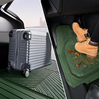 CAR PASS Heavy Duty Rubber Car Mats with Cargo Liner, Deep-Dish Car Floor Mats and Trunk Mat All Weather, Universal Trim-to-Fit for SUVs Trucks Sedans, Waterproof Anti-Slip, Trimmable V12 Black