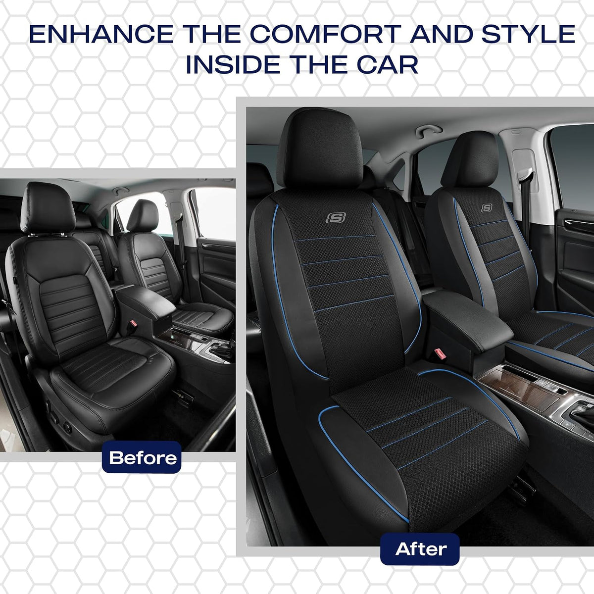 Skechers Air-Cooled Memory Foam Seat Covers,Mesh Thick Car Seat Covers,Piping Leather Car Seat Covers Front Seats,Airbag Compatible,Automotive Comfort Universal FitMost Cars,Vans,Truck,SUV,Black