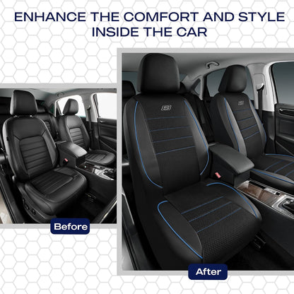 Skechers Air-Cooled Memory Foam Seat Covers,Mesh Thick Car Seat Covers,Piping Leather Car Seat Covers Front Seats,Airbag Compatible,Automotive Comfort Universal FitMost Cars,Vans,Truck,SUV,Black