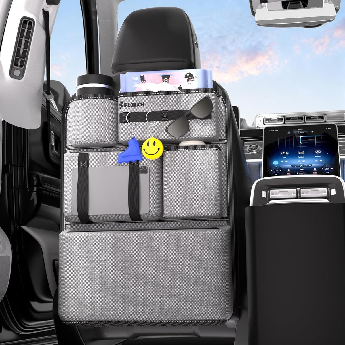 FLORICH Car Seat Gap Filler, Pro-Seats Gap Filler Organizer and Storages 2-in-1, Premium Leather Center Console Organizer, Car Organizer Front Seat Universal Fit for Car SUV Truck
