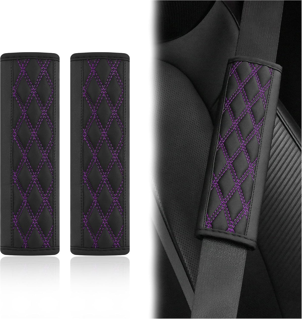 2PCS Car Seat Belt Cover Pads,Leather Seatbelt Covers Protect Shoulder and Neck Car Accessories Interior,Universal Car Seat Strap Pads Car Decorations for Most Cars Trucks (Black/Red)