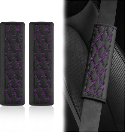 2PCS Car Seat Belt Cover Pads,Leather Seatbelt Covers Protect Shoulder and Neck Car Accessories Interior,Universal Car Seat Strap Pads Car Decorations for Most Cars Trucks (Black/Red)