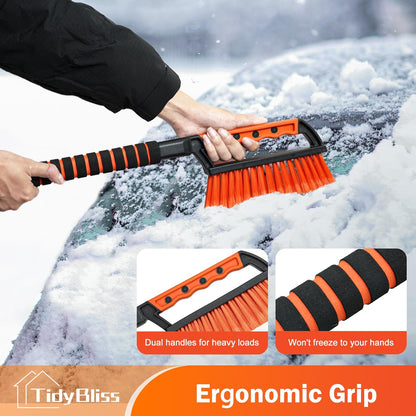 TidyBliss Ice Scraper and Snow Brush for Car Windshield, 24.8 inches Aluminum Frost Remover with Ergonomic Foam Grip for SUV Truck Glass Window (Orange)