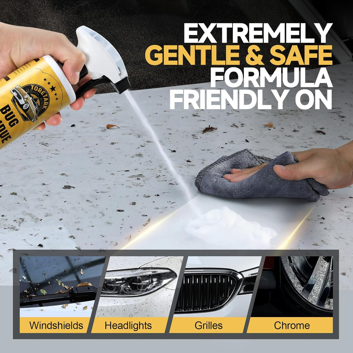 toretark Bug Remover for Cars Exterior - Tree Sap Remover for Cars Exterior, Quickly Dissolves for Water Spot, Bird Poop, Resin, Grease, Tar - PH Neutral, Safe on Paint, Rubber, Chrome, Glass