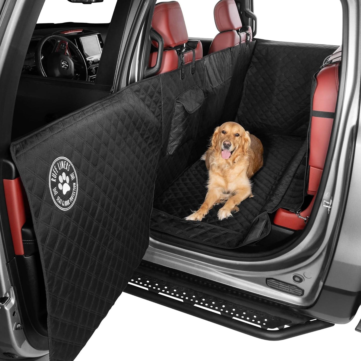 Ruff Liners XL Floor Cover with Door Protection, Black – As Seen on Shark Tank – Fits Full Size Crew Cab Trucks with Fold Up Seats, Waterproof & Machine Washable – Sturdy XL Dog Hammock for Truck