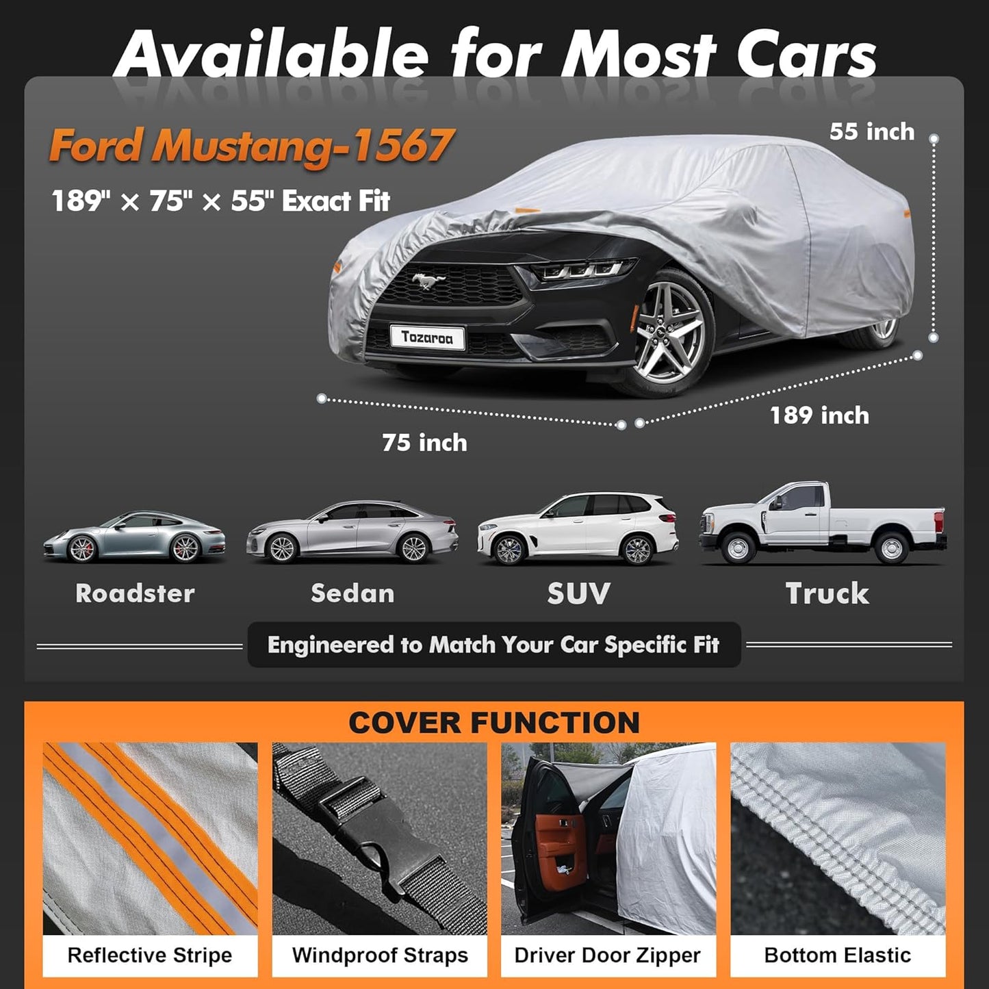 Car Cover Waterproof All-Weather,Heavy-Duty Outdoor Full Exterior Automobiles Sedan/Coupe (Length 186-193 inch) with Windshield Sun Shade Universal Fit Toyota Camry, Tesla Model 3, Accord etc