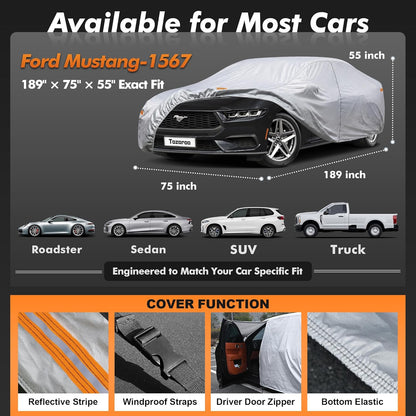 Car Cover Waterproof All-Weather,Heavy-Duty Outdoor Full Exterior Automobiles Sedan/Coupe (Length 186-193 inch) with Windshield Sun Shade Universal Fit Toyota Camry, Tesla Model 3, Accord etc