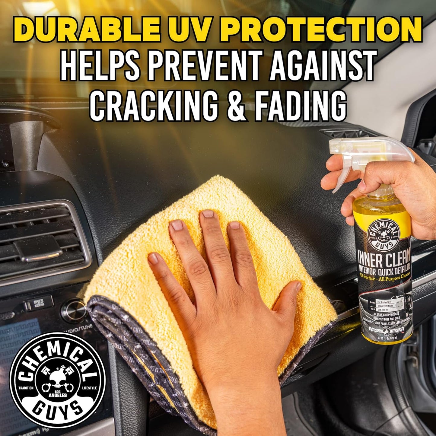 Chemical Guys InnerClean Interior Quick Detailer Cleaner and Protectant for Dashboards Door Panels Seats Trim and Surfaces Non Greasy Interior Car Cleaning Spray and Interior Detailer Spray 16 oz