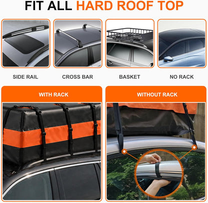 21 Cu Ft. Car Rooftop Cargo Carrier Bag Car Roof Top Bag Cargo Carrier | Fit All Vehicle with/Without Rack, Includes Anti-Slip Mat, 8 Reinforced Straps, 6 Door Hooks, Luggage Lock