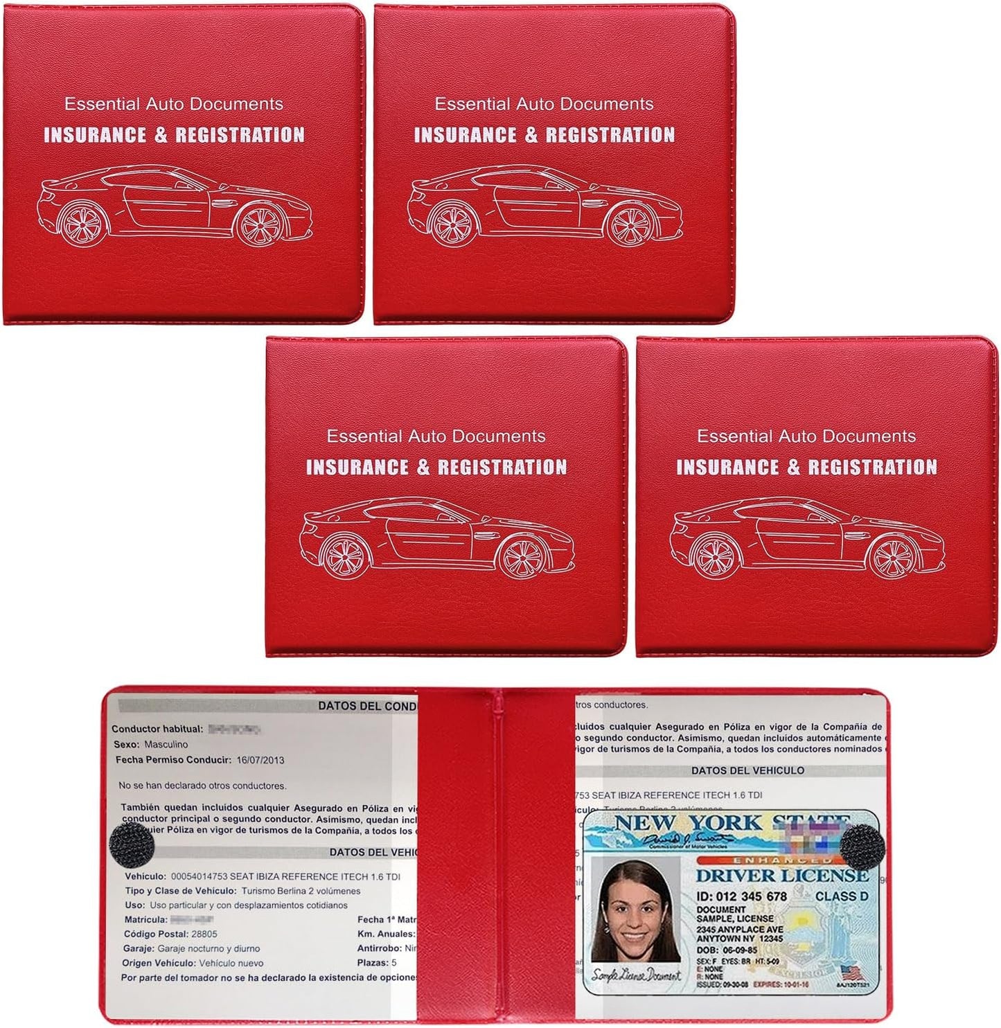 4 PCS Car Registration and Insurance Holder, Vehicle Glove Box Organizers with Closure for License Document, Auto Essential Paperwork Wallet Case Holder, Car Accessories (Black, Car Logo)