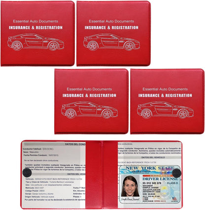 4 PCS Car Registration and Insurance Holder, Vehicle Glove Box Organizers with Closure for License Document, Auto Essential Paperwork Wallet Case Holder, Car Accessories (Black, Car Logo)