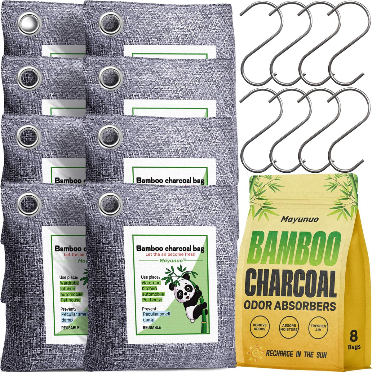 Activated Charcoal Odor Absorber for Strong Odor, Basement, Cars, Closets, Shoes, Smoke. 3 Pack Bamboo Charcoal Air Purifying Bags Deodorizer Odor Eliminator for Home