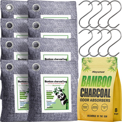 Activated Charcoal Odor Absorber for Strong Odor, Basement, Cars, Closets, Shoes, Smoke. 3 Pack Bamboo Charcoal Air Purifying Bags Deodorizer Odor Eliminator for Home