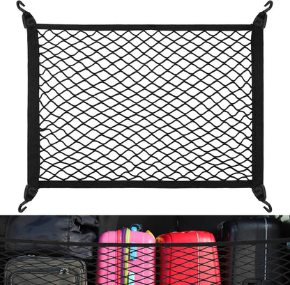 Cargo Net 60×40cm, Car Trunk Net Elastic Nylon Baggage, Car Trunk Net with 4 Hooks, Storage Organizer Car Net for Car Boot Vehicle Van SUV(Black)