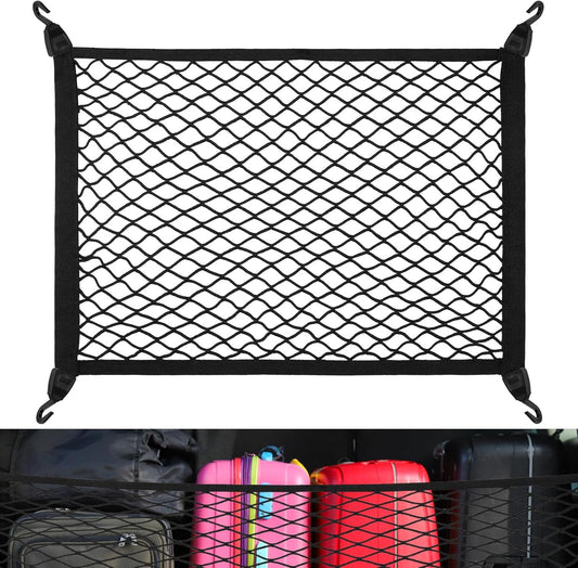 Cargo Net 60×40cm, Car Trunk Net Elastic Nylon Baggage, Car Trunk Net with 4 Hooks, Storage Organizer Car Net for Car Boot Vehicle Van SUV(Black)