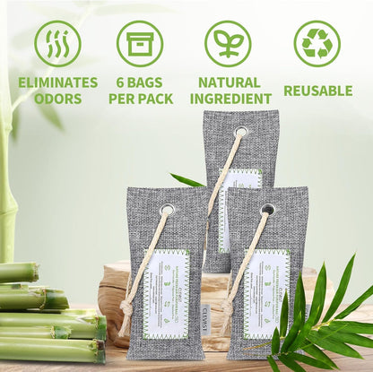 CLEVAST Bamboo Charcoal Air Purifying Bags - (Large, 4×200g), Removes Odors and Moisture, Nature Fresh Air Purifier Bags, Odor Eliminator for Home, Car, Pets, Bathroom, Basement