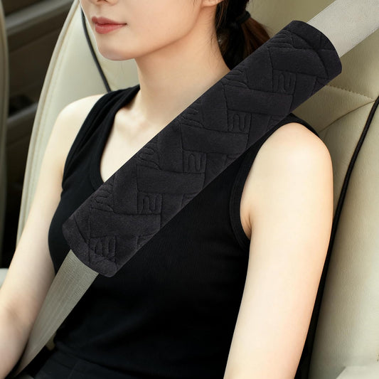 Amooca 2-Pack Soft Seat Belt Covers Universal Car Shoulder Pad Cushions with Braid Pattern for Comfortable Driving & Bag Strap Protection Red