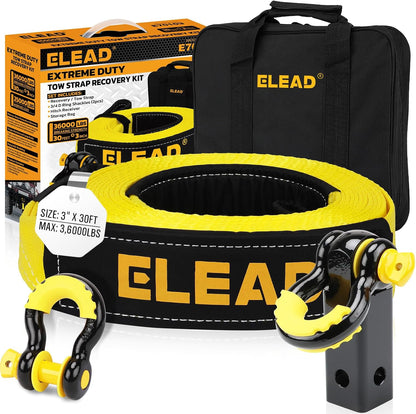 3" x 30Ft Recovery Tow Strap Heavy Duty with Hooks - 36000 LBS Break Strength, 3/4 D Ring Shackles (2pcs), Emergency Recovery Strap Tow Rope for Truck, SUV, ATV Offroad Vehicle