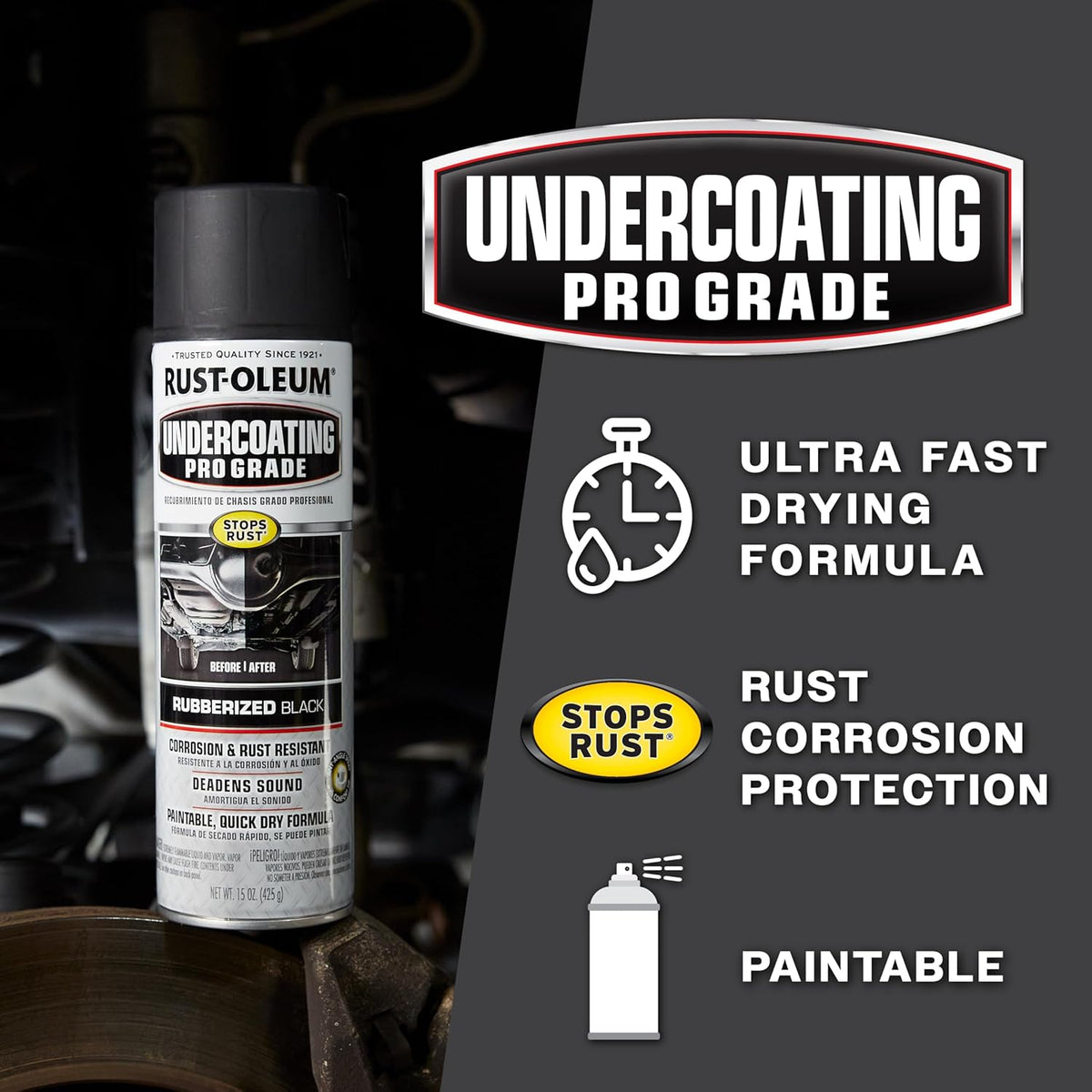 Rust-Oleum 248656 Professional Grade Rubberized Undercoating Spray, 15 oz, Black
