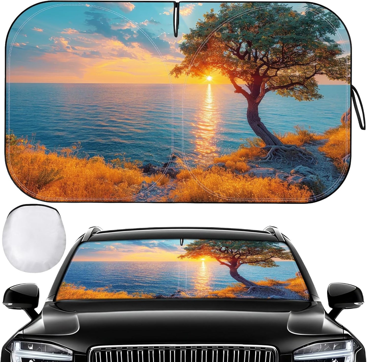 Car Windshield Sun Shade - Foldable Car Sun Shade Windshield for Front Window, Reflector Sunshade Offers Ultimate Protection for Cars Interior (55.2 x 31.5 in)