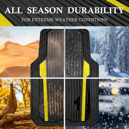 CAR PASS Heavy Duty Rubber Car Mats Metallic, Aluminum Film All Weather Floor Mats Waterproof Universal Trim to Fit Automotive SUV Sedan Van 4 Piece Anodized Deep Dish Two-Tone Sporty Black Red Chrome