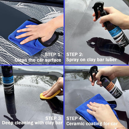Heavy Duty Car Clay Bar Kit with Ceramic Coating Spray - Auto Detailing Clay System with Clay Block, Synthetic Lubricant & Rapid Ceramic Paint Sealant for Maximum Gloss & Unmatched Smoothness