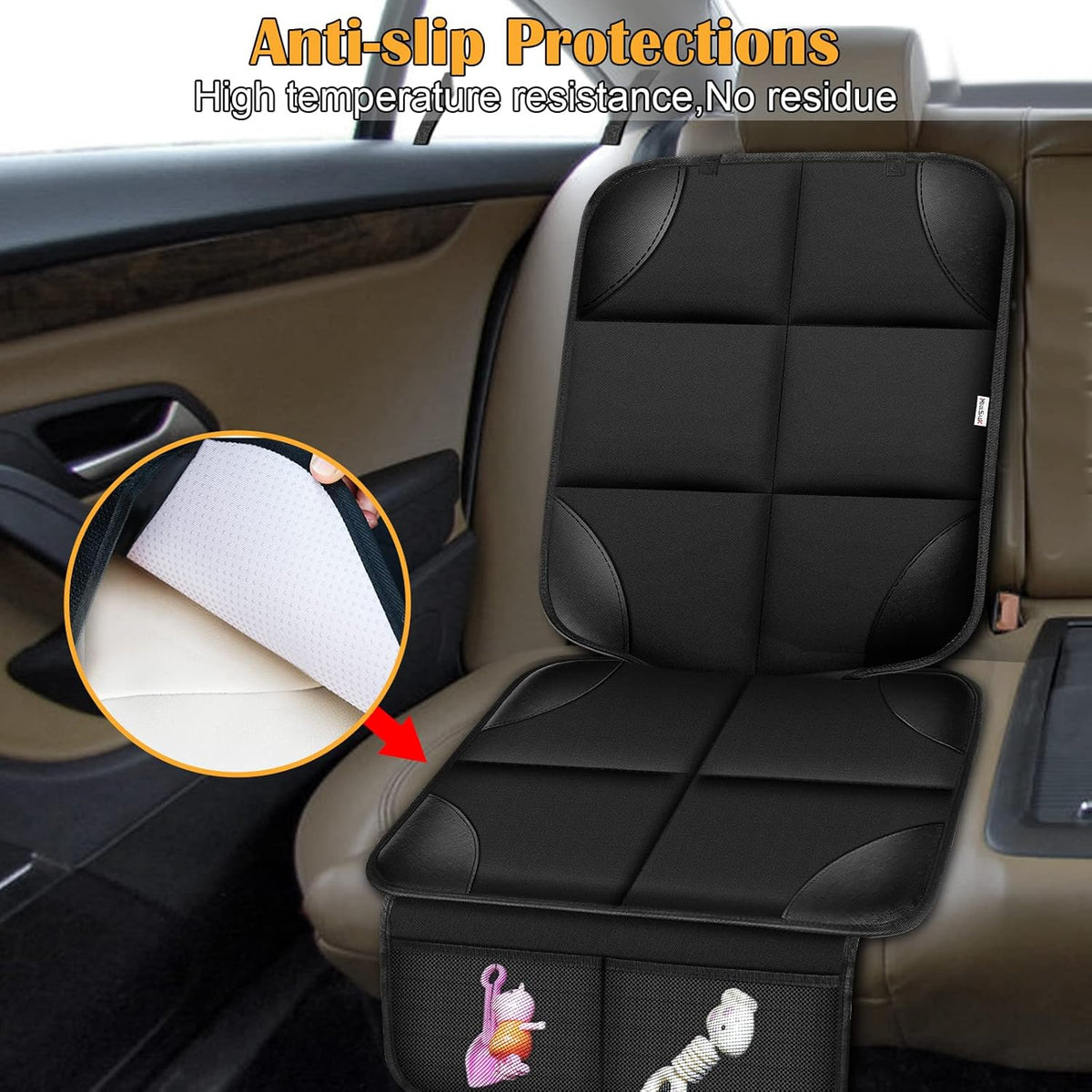 Meolsaek Car Seat Protector for Child Car Seat, Durable 600D Fabric Waterproof Car Seat Cover with Thick Pad Non-Slip Backing，No Imprints (Black 2pcs)