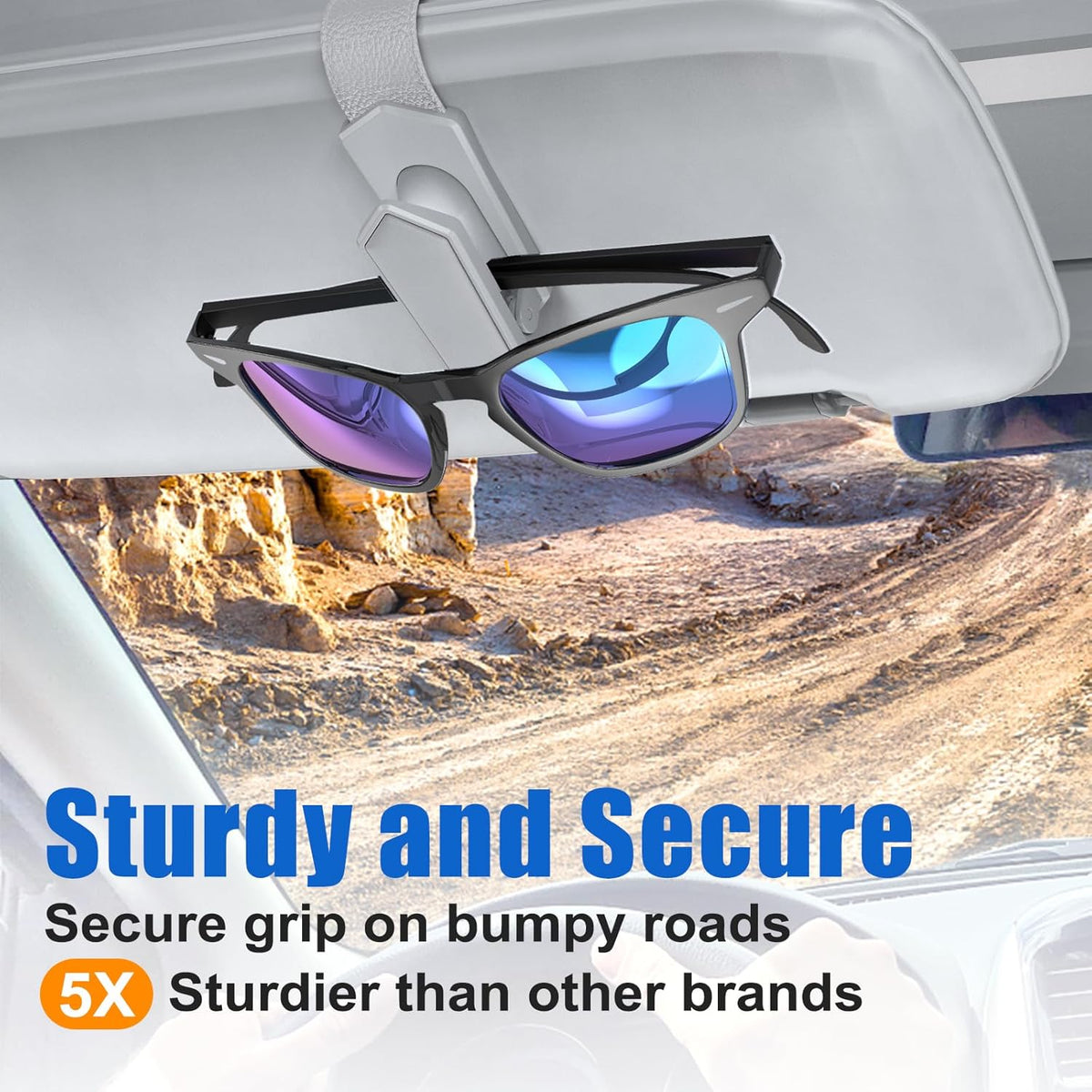 Veharvim Sunglass Holder for Car (One-Handed-Operation, Gentle & Secure Hold, Silicone Padded, Universal Fit, Metal Clip) Visor Sunglass Holder Clip,Visor Sunglass Car (Black, 2 Pack)