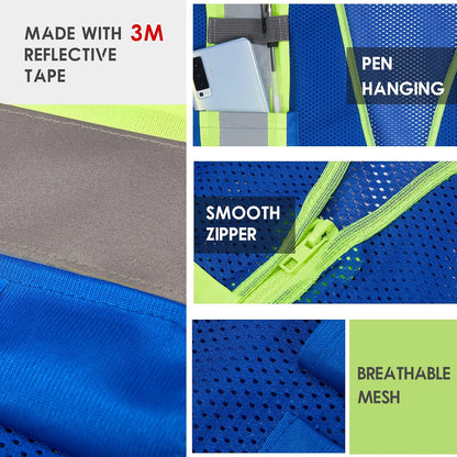 High Visibility Reflective Safety Vest with Zipper and Pockets Orange,M