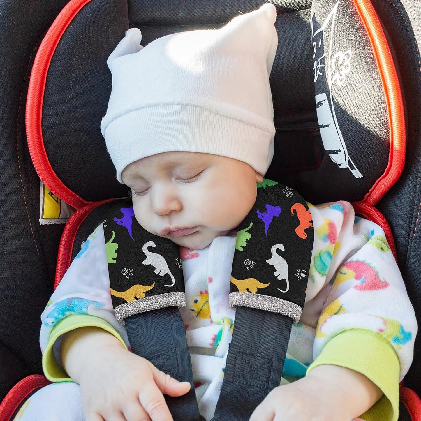 Seat Belt Cover Pad for Baby, Soft Seatbelt Cushion Covers for Kids 2Pcs Car Seat Strap Shoulder Pads for All Car Seats, Stroller, High Chair,Blue Dinosaur