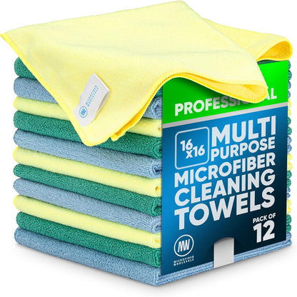 Microfiber Wholesale MW Pro 16x16 Auto Detailing Towels - Plush Car Drying Cloths for Wax Removal, Interiors & Body Shops - Scratch Free (Black, 12-Pack)