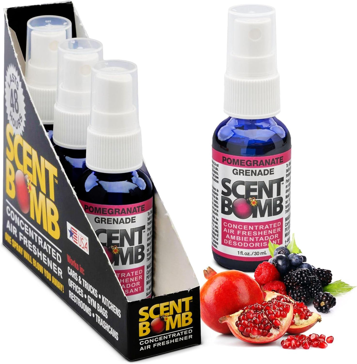 Scent Bomb Air Freshener Spray, Long-Lasting Odor Eliminator - Effective Deodorizer for Home & Car, Fresh Room Spray for Kitchen, Bathroom & Smell Neutralizer - 1 oz Pack of 4, Black Cherry Scent