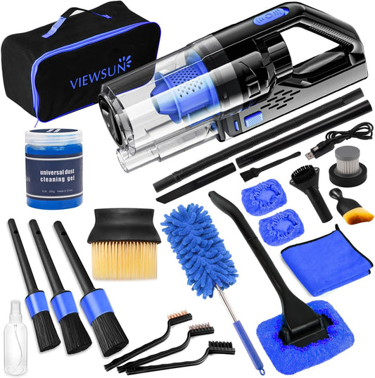 17pcs Car Cleaning Kit, Pink Car Interior Detailing Kit with High Power Handheld Vacuum, Detailing Brush Set, Windshield Cleaner, Cleaning Gel, Complete Auto Accessories for Women Gift