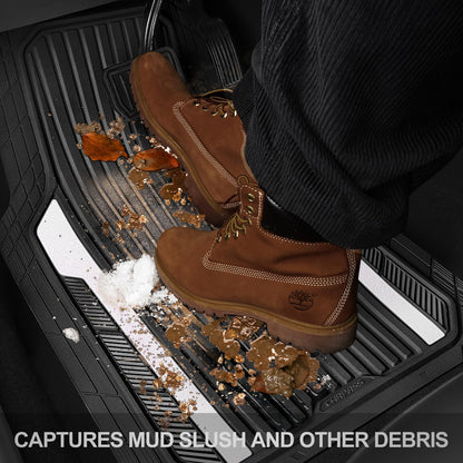 CAR PASS Heavy Duty Rubber Car Mats Metallic, Aluminum Film All Weather Floor Mats Waterproof Universal Trim to Fit Automotive SUV Sedan Van 4 Piece Anodized Deep Dish Two-Tone Sporty Black Red Chrome