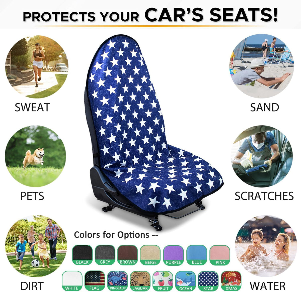 Waterproof Sweating Car Seat Cover for Post Gym Workout, Running, Swimming, Beach and Hiking, Universal Fit Non-Slip Towel Bucket Seat Protector for Cars SUV Trucks, Machine Washable (Grey)