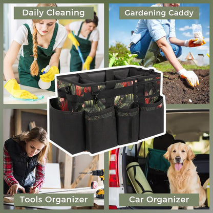 SCAVATA Wearable Cleaning Caddy Organizer with Handle & Shoulder Straps for Housekeepers, Under Sink & Car Cleaning Tool Organizer Bag with 4 Foldable Dividers (Green)