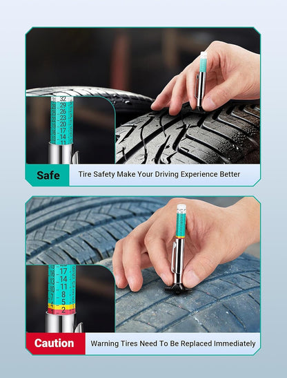 LUMITECO 3-Pack Tire Tread Depth Gauge, Color Coded Tire Tread Gauge in 1/32 Inch, Efficient Tread Depth Gauge 32nds Tire Measure Tool Depth for Car, Semi Truck Tire Wear Tread Checker