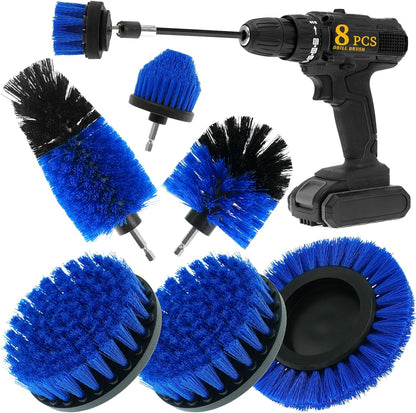 8 Pcs Drill Brush Attachment Set, Power Cleaning Scrub Brush Kit with Extend Long Attachment, All Purpose Drill Scrub Brushes for Car, Grout, Floor, Tub, Bathroom and Kitchen (Yellow)