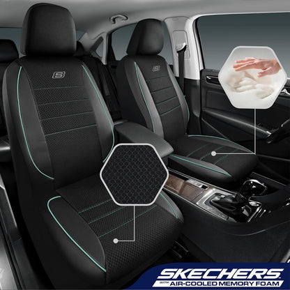 Skechers Air-Cooled Memory Foam Seat Covers,Mesh Thick Car Seat Covers,Piping Leather Car Seat Covers Front Seats,Airbag Compatible,Automotive Comfort Universal FitMost Cars,Vans,Truck,SUV,Black