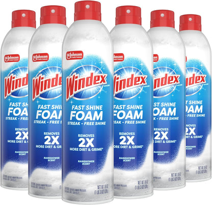 Windex Fast Shine Foam Glass Cleaner, No-Drip Windows, Doors, Mirrors & Countertops Aerosol Cleaning Spray, Streak-Free Shine, Removes Fingerprints, Dust, Dirt, Grime & More 19 oz (Pack of 1)