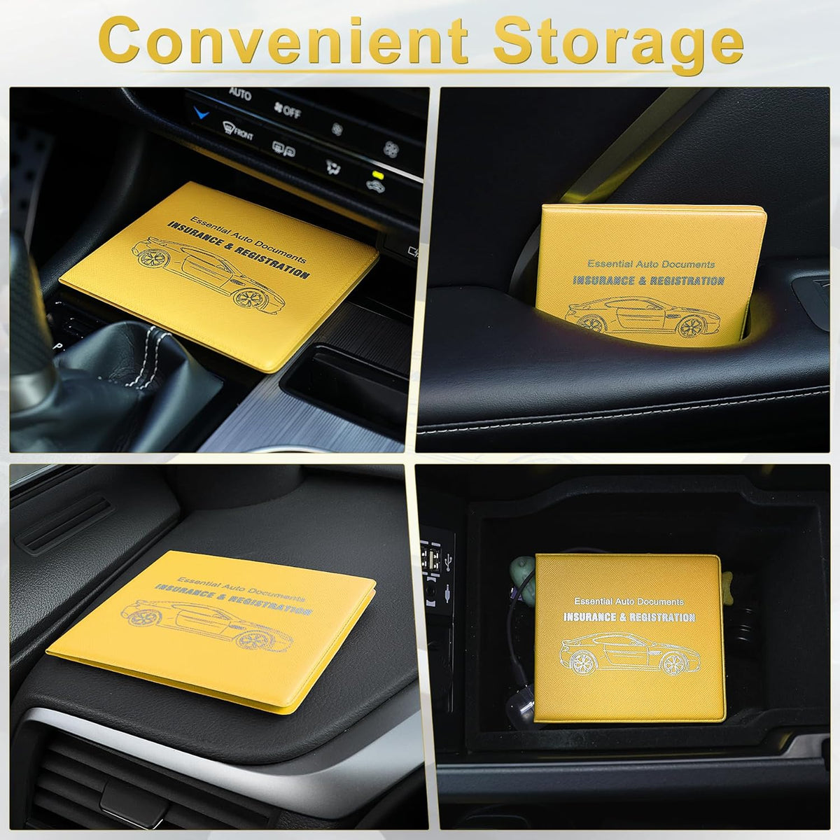 UYYE Car Registration and Insurance Card Holder, Vehicle Glove Box Car Organizer, Interior Car Accessories for Documents, Cards, License - 2 Pack