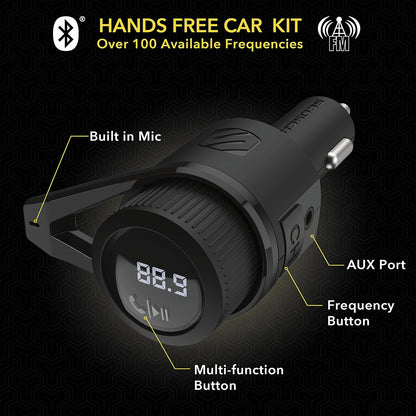 Scosche BTFM9 FM Bluetooth Transmitter Car, Dual 12W USB-C and USB-A Charging Ports, Fast Type C Car Charger, Wireless Radio Bluetooth Adapter, Hands-Free Kit for Calls, Siri and Google Assistant