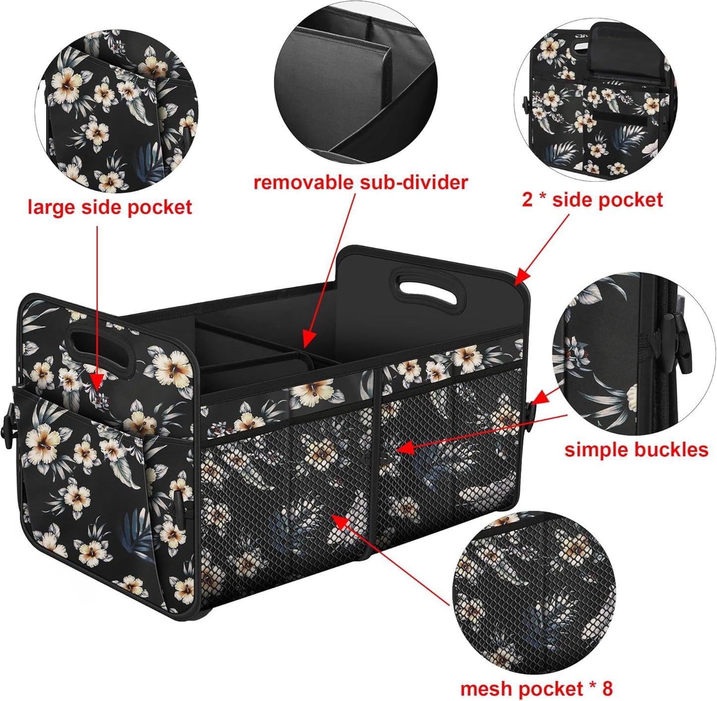 Femuar Car Trunk Organizer with Large Capacity Waterproof Car Accessories for Women & Men, Collapsible Trunk Organizer for Suv/Jeep/Sedan,Tools (Black, Standard)