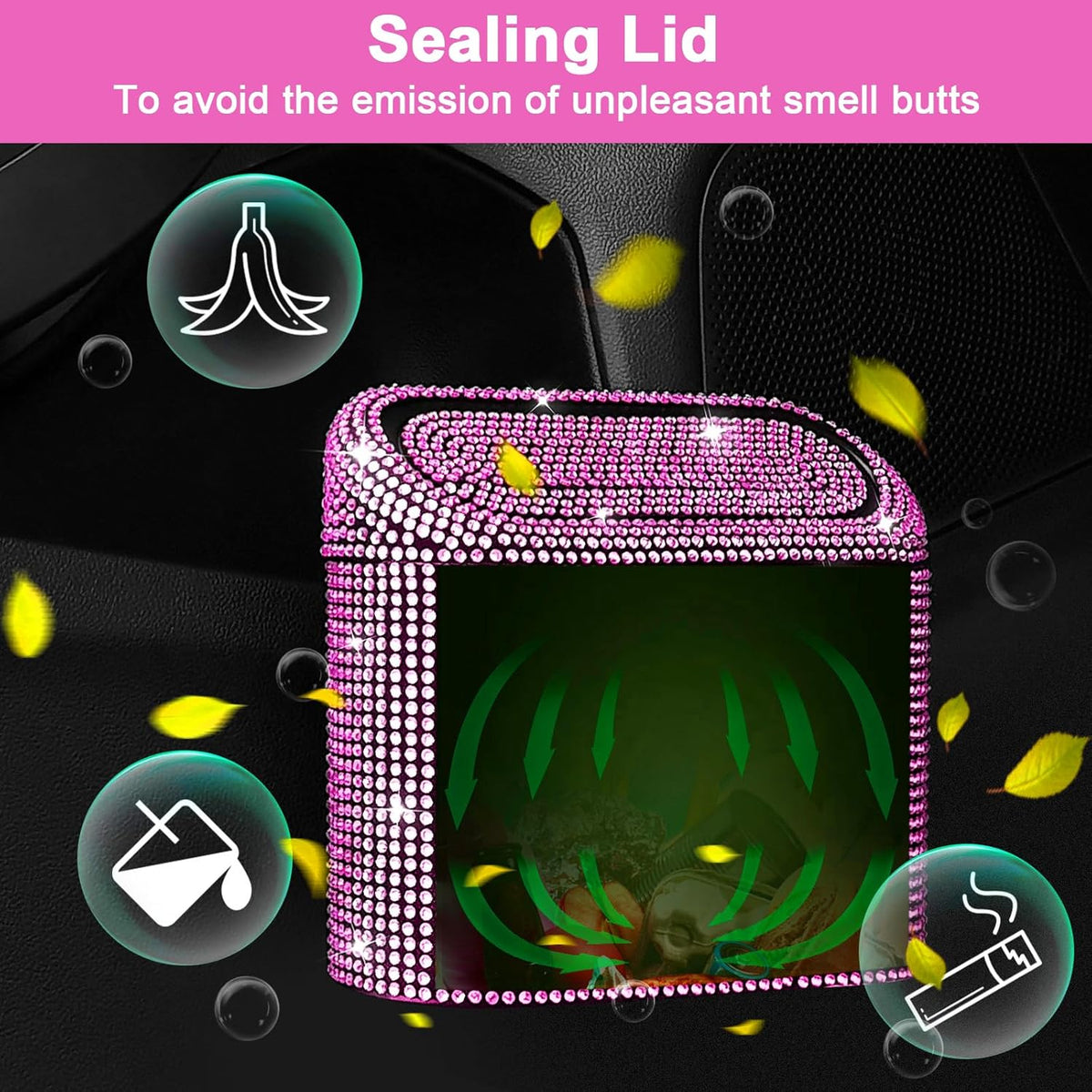 Accmor Car Trash Can with Lid, Mini Auto Dustbin Garbage Organizer Holder 2 Packs, Automotive Storage Container Bin with 60 Pcs Bags for Vehicle, Home, Office