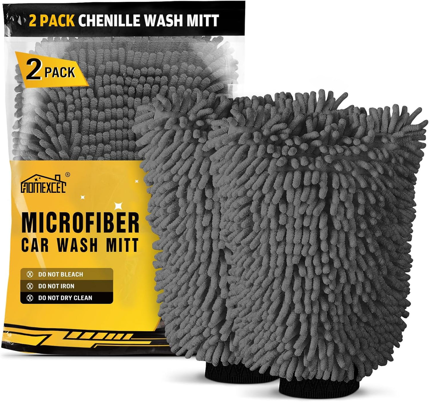 HOMEXCEL Car Wash Mitt, 2PK Chenille Microfiber Wash Mitt, Scratch-Free & Lint-Free, Rich Foam, Highly Absorbent, Double Sided, Perfect for Car Washing and Detailing, 10.2" x 6.7 ", Blue